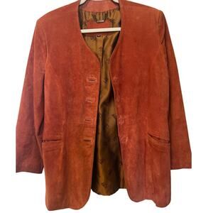 Vintage Hollies Burnt Orange Suede Leather Jacket Women's Coat Size 38 8 Boxy
